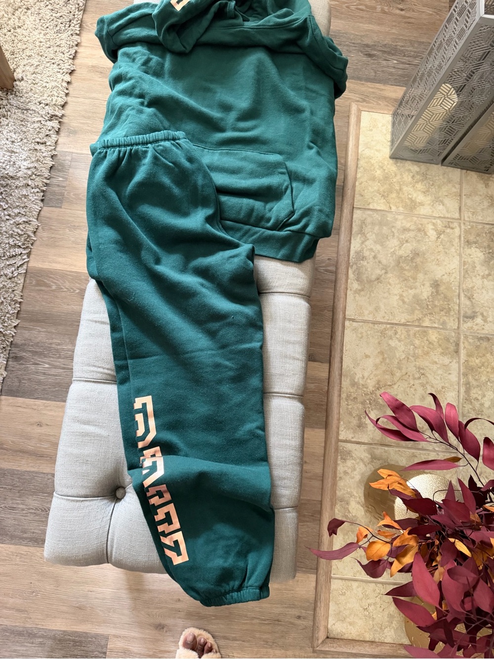 PINK Victoria's Secret Teal Sweatpants with Peach Graphic